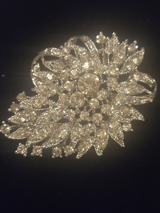 Jewelry - Silver-Tone Clear Crystal Floral Brooch Pin